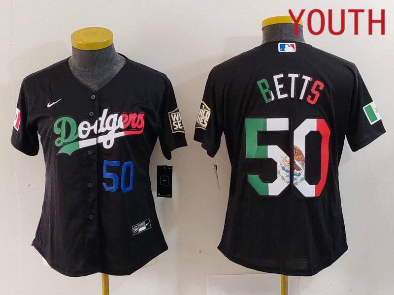 Youth Los Angeles Dodgers #50 Betts Black Fashion Nike 2024 MLB Jersey style 7243
